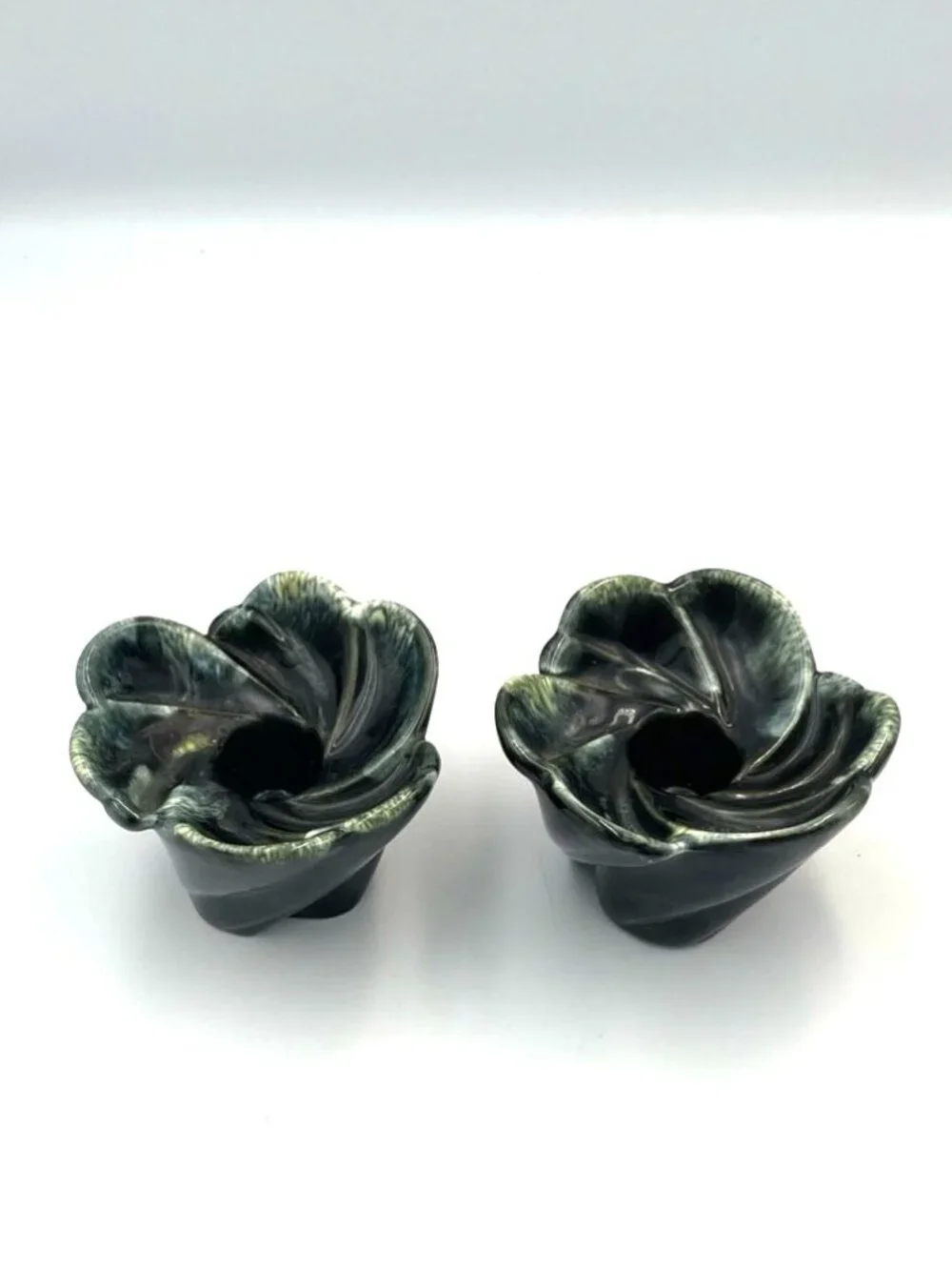 Ceramic Pottery Candle‎ Stick Holders Leaf Flower Swirl Design MCM Vintage